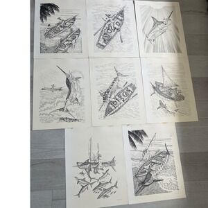 18"x24" VINTAGE 8 Piece 1989 Guy Harvey Old Man and the Sea Lithograph